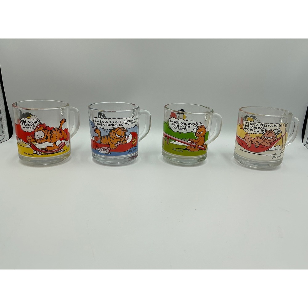 Vintage 1978 Garfield McDonald's Jim Davis Glass Mugs Set of 4 Collectible